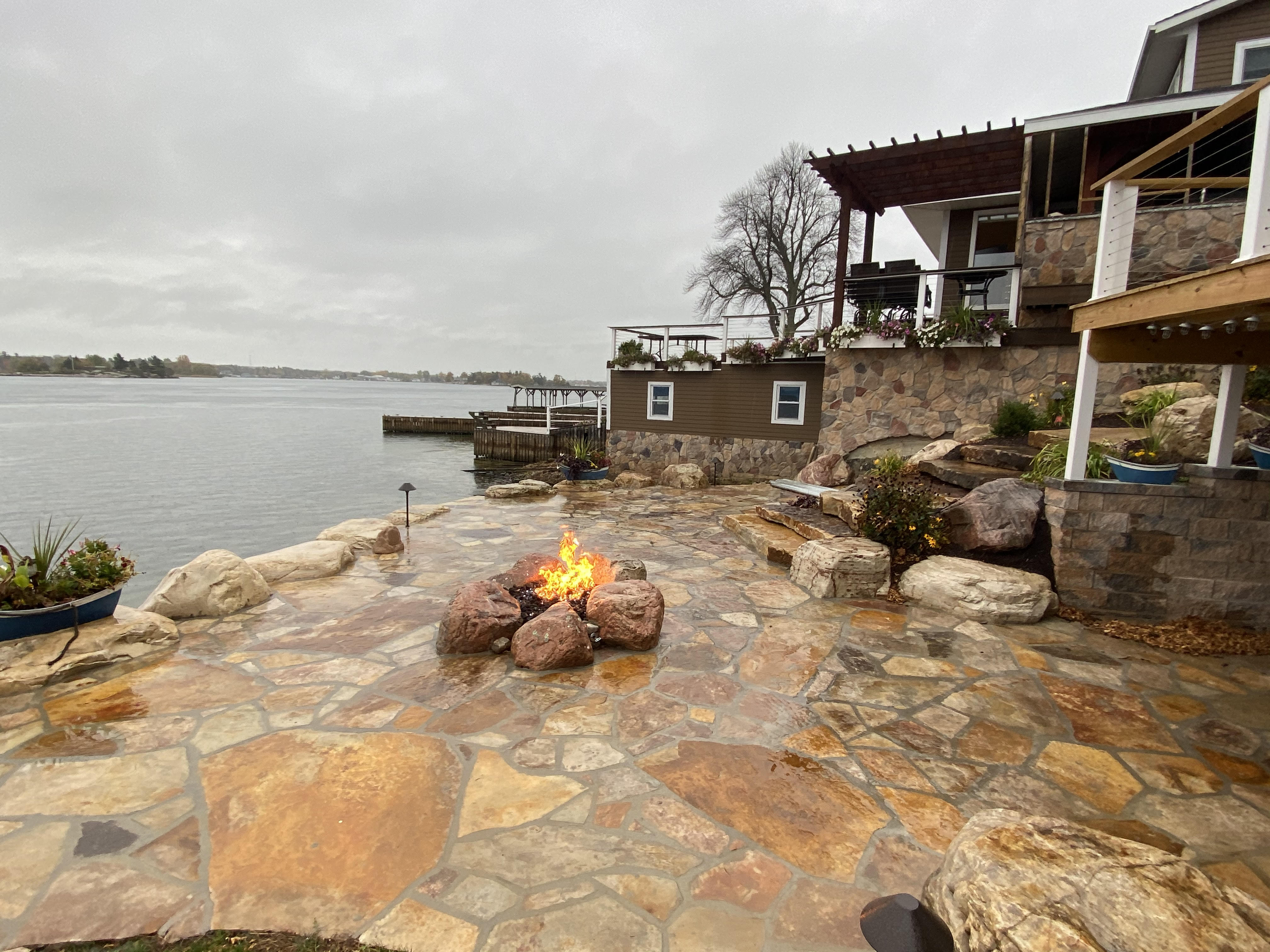 Boulder Gas Fire Pit Flagstone Patio